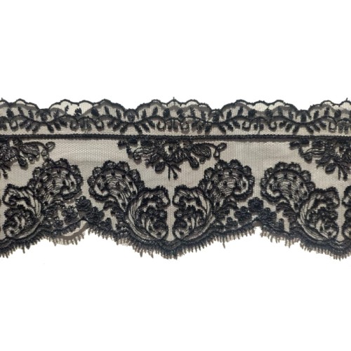 Promocja- Końcówka-0,55mb-Koronka na tiulu - B0078a - czarna - 9cm