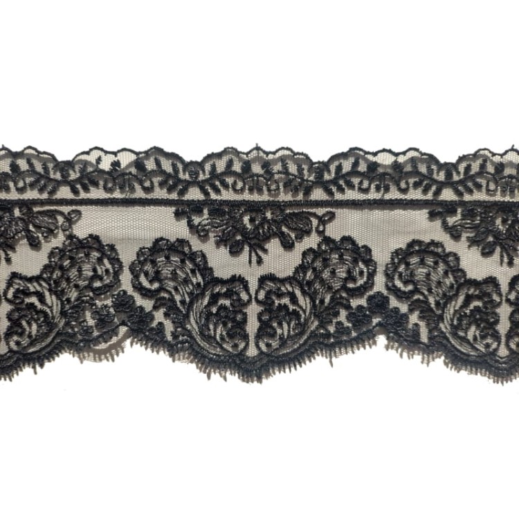 Promocja- Końcówka-0,55mb-Koronka na tiulu - B0078a - czarna - 9cm