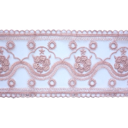 Koronka na tiulu - 3102 - brudny róż - 8,5cm