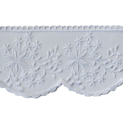 Koronka na tiulu, haft na tiulu - 12844 - biała - 9cm