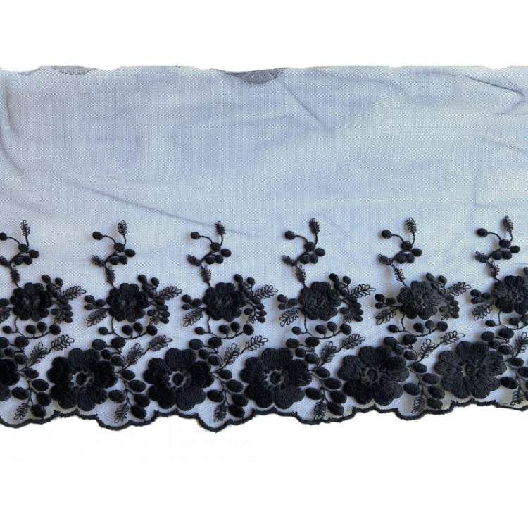 Koronka na tiulu - 2624 - czarna  - 20cm