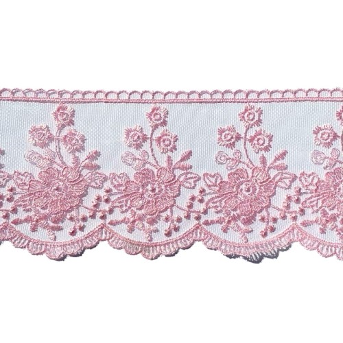 Koronka na tiulu - B0822 - różowa - 9cm