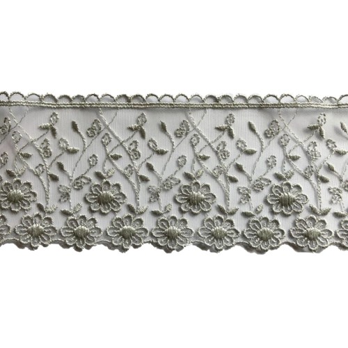 Koronka na tiulu - B0501 - szara - 8cm