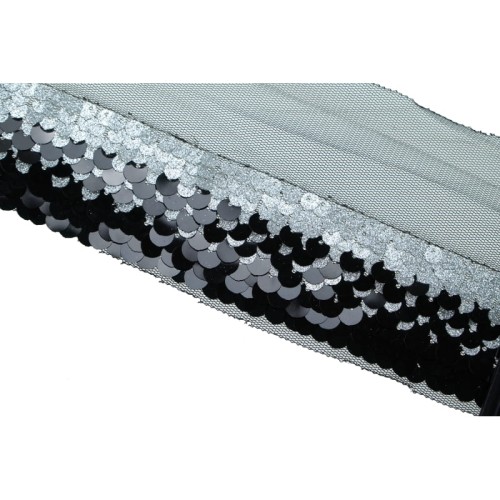 Taśma ozdobna - srebrne cekiny na siateczce z tiulu - 9,5 cm