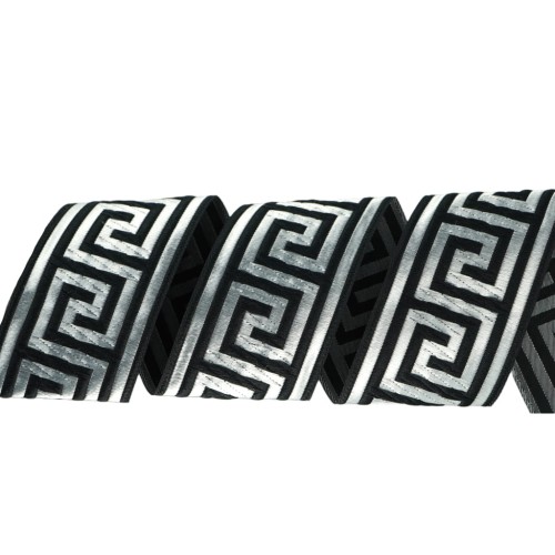 Taśma żakardowa - 35062 – czarno-srebrna - 3,5cm