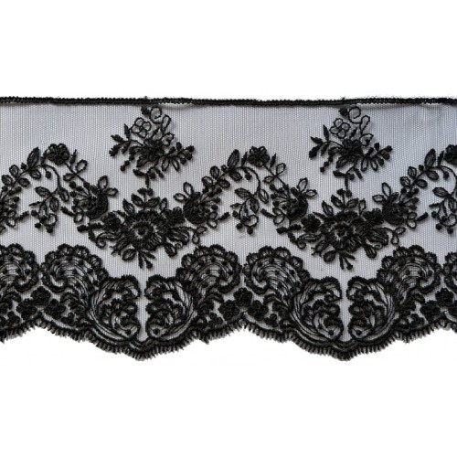 Koronka na tiulu - B0078 - czarna - 13cm