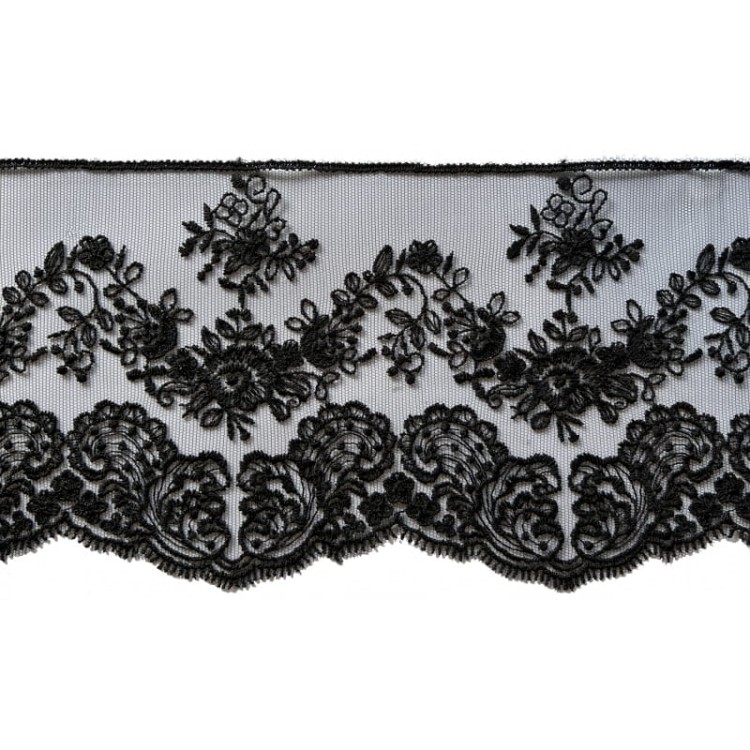 Koronka na tiulu - B0078 - czarna - 13cm