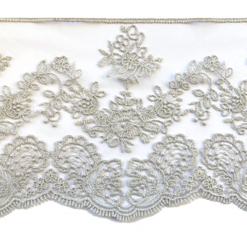 Koronka na tiulu - B0078 - szara - 13cm