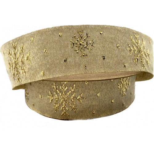 Taśma żakardowa bożonarodzeniowa - 22480 - metalizowana złota - 2,2cm