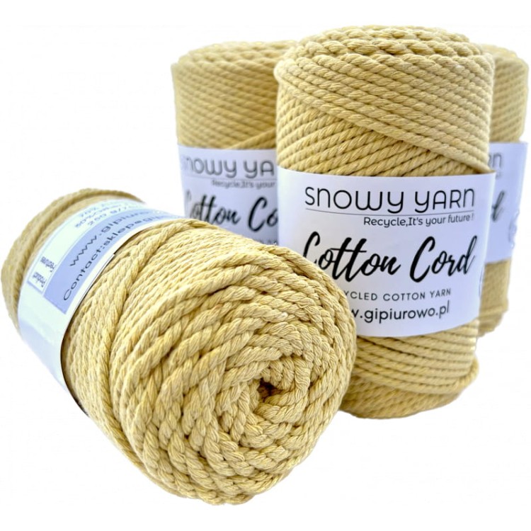 Sznurek bawełniany do makramy 2PLY - Cotton Cord - żółty 07 - 3mm - 75m