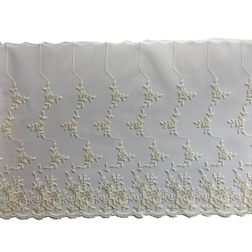 Koronka na tiulu - 0235b - kremowa - 27cm