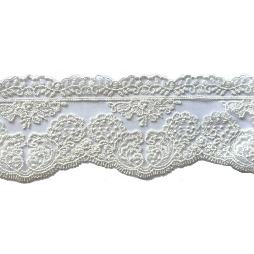 Koronka na tiulu - B0078a - kremowa - 9cm