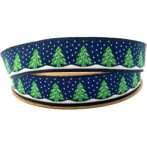 Taśma żakardowa bożonarodzeniowa - 16482 - niebieska - 1.6cm