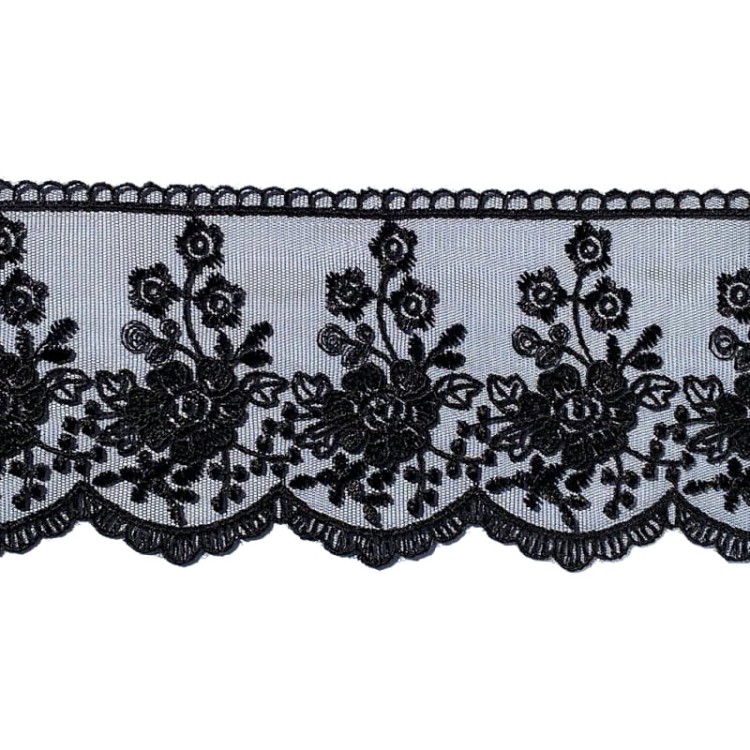 Promocja- Końcówka- 0,70 mb Koronka na tiulu - B0822 - czarna - 9,5cm