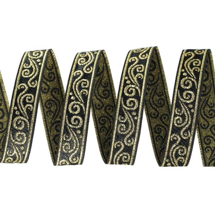 Taśma żakardowa - 16078 - czarno-złota – 1,5cm