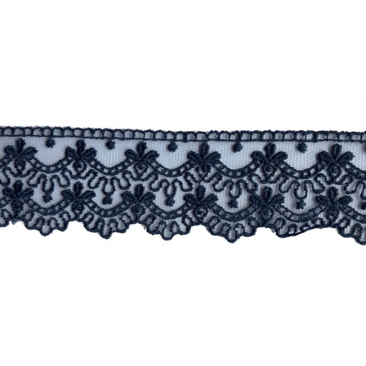 Koronka na tiulu - 3140 - granatowa - 5cm