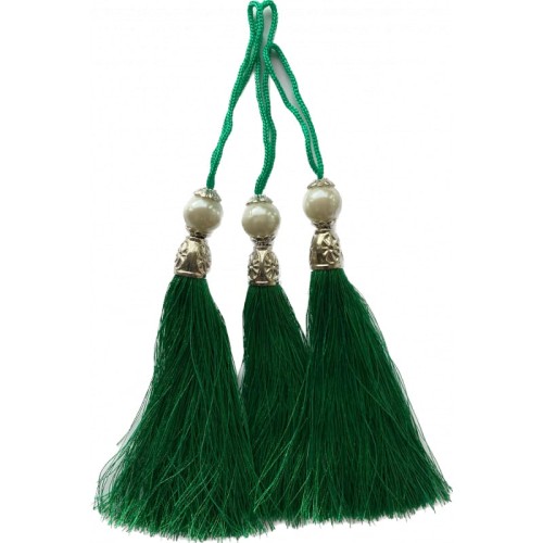 Chwost z perłą, trzon srebrny - zielony, 12 cm