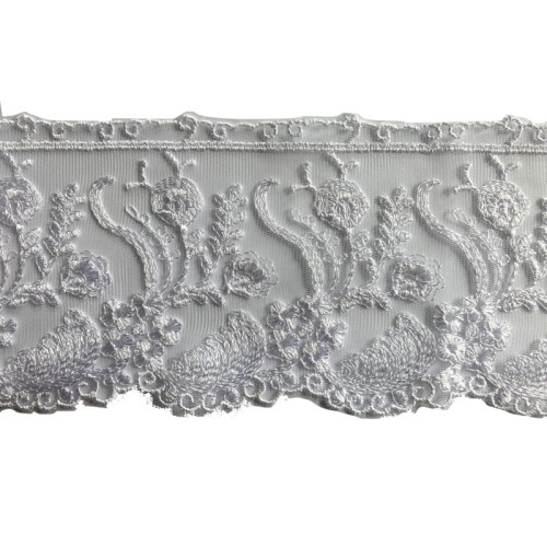 Koronka na tiulu - B0512 - biała - 9cm