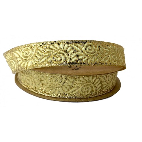 Taśma żakardowa, taśma ozdobna - 16064 – metalizowana złota - 1,5cm