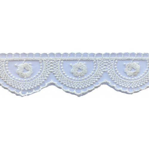 Koronka na tiulu, haft na tiulu - 12300 - kremowa - 4,5 cm