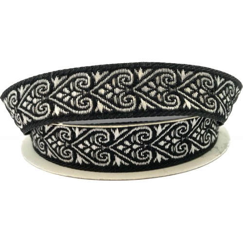 Taśma żakardowa - 16071 - czarno srebrna - 1,5cm