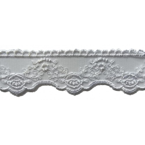 Koronka na tiulu - 8TB2002 - biała - 4cm