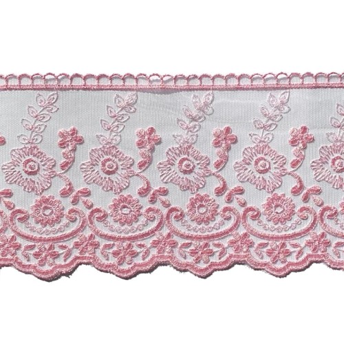 Koronka na tiulu - B0821 - różowa - 13,5cm
