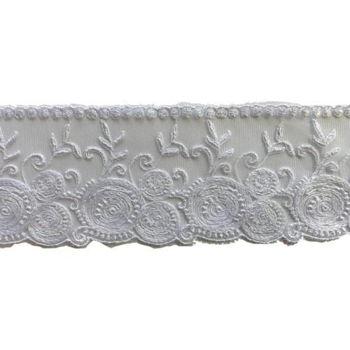Koronka na tiulu - B0220 - biała - 7cm