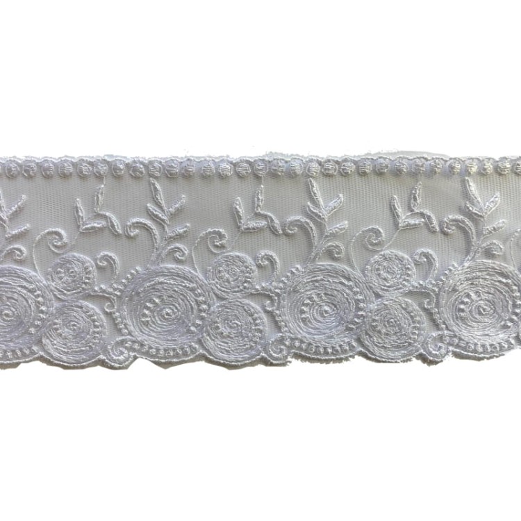 Koronka na tiulu - B0220 - biała - 7cm