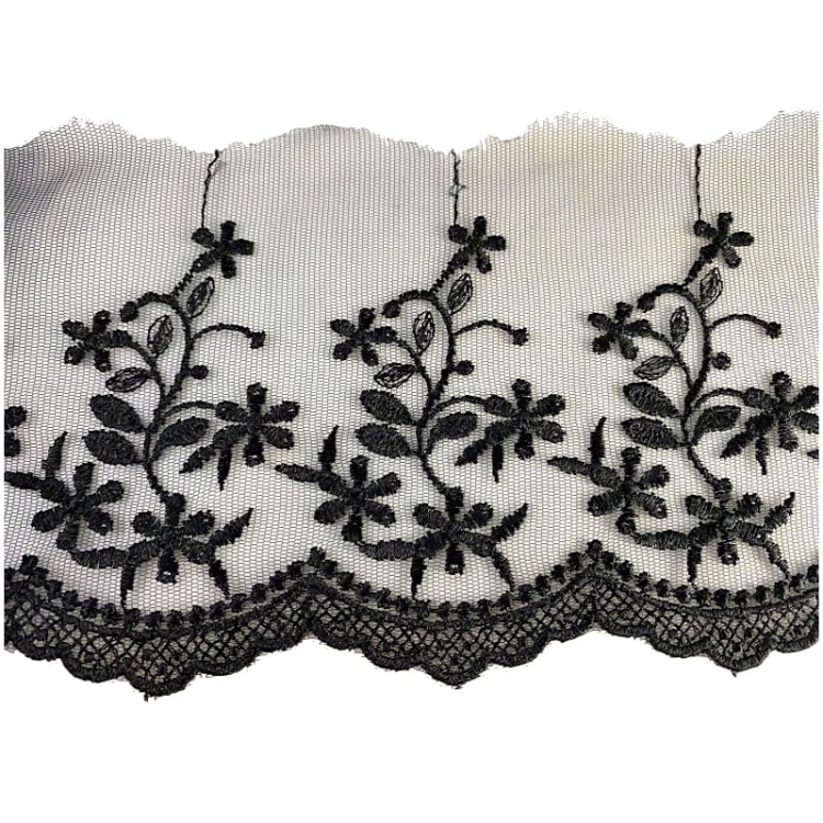 Końcówka-Promocja- 0,70 mb - Koronka na tiulu - 0234 - czarna - 9cm