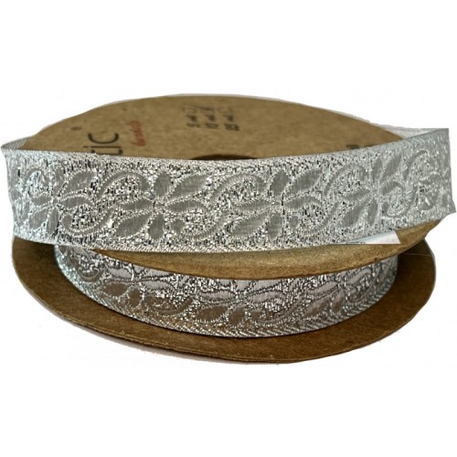 Taśma żakardowa - 16084 - metalizowana srebrna - 1,5cm