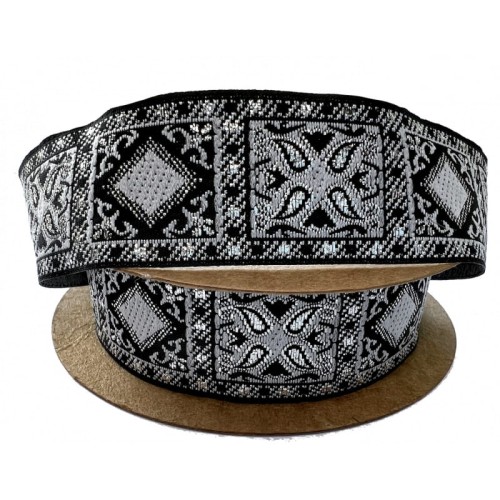 Taśma żakardowa - 25587 v1 czarna ze srebrem - 2,5cm