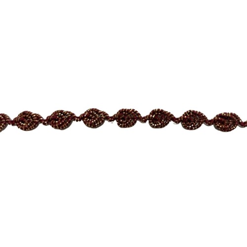 Taśma ozdobna różyczki - 8 RB - bordowo-złota, 1cm