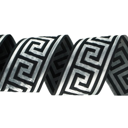 Taśma żakardowa - 50062 – czarno-srebrna - 5cm