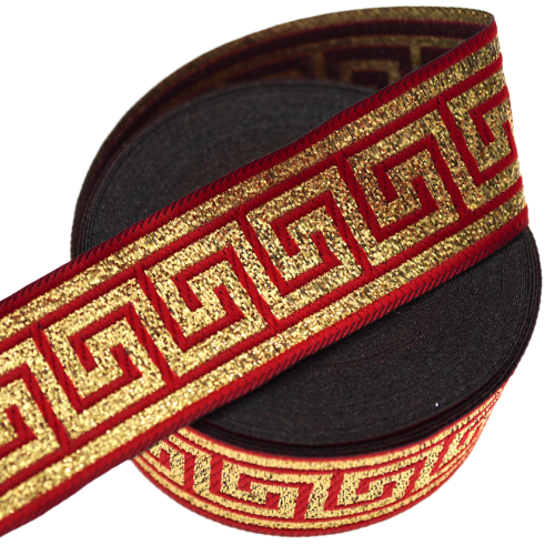 Taśma żakardowa - 35062 - czerwona metalizowana złota - 3,5cm