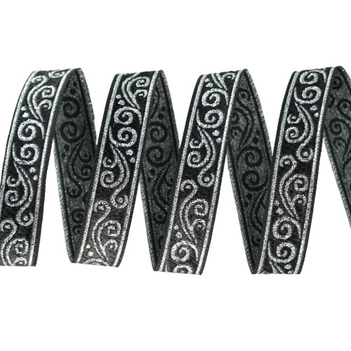 Taśma żakardowa, taśma ozdobna - 16078 - czarno srebrna – 1,5cm