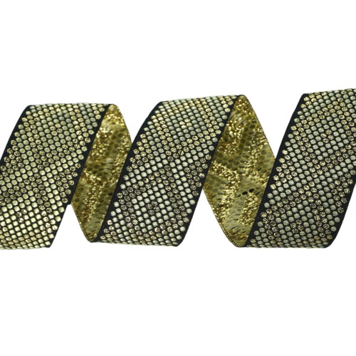 Taśma żakardowa - 35305 – czarno złota - 3,5cm