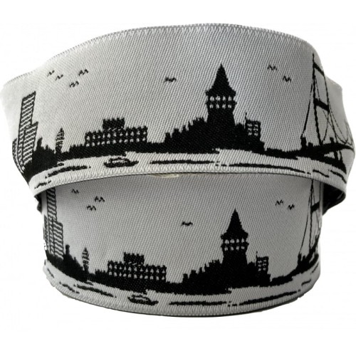 Taśma żakardowa - 35079 – biało czarna - 3,5cm