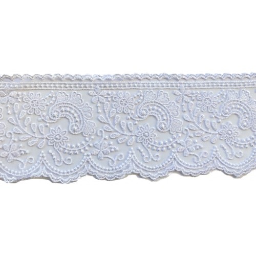 Koronka na tiulu - 12115 - biała -  9cm