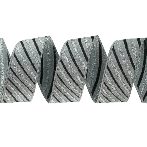 Taśma żakardowa - 35340 - czarno-srebrna - 3,5cm