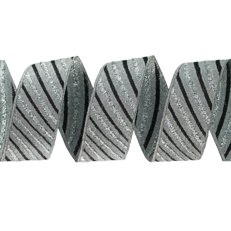 Taśma żakardowa - 35340 - czarno-srebrna - 3,5cm