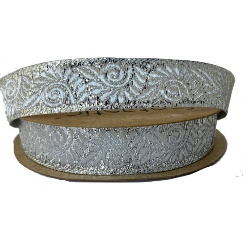 Taśma żakardowa, taśma ozdobna - 16064 – metalizowana srebrna - 1,5cm