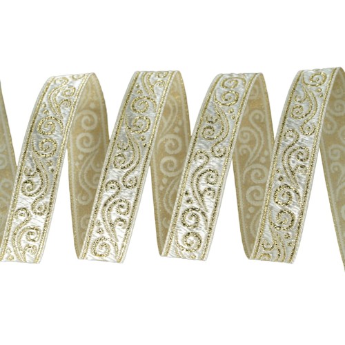 Taśma żakardowa - 16078 - biało-złota – 1,5cm