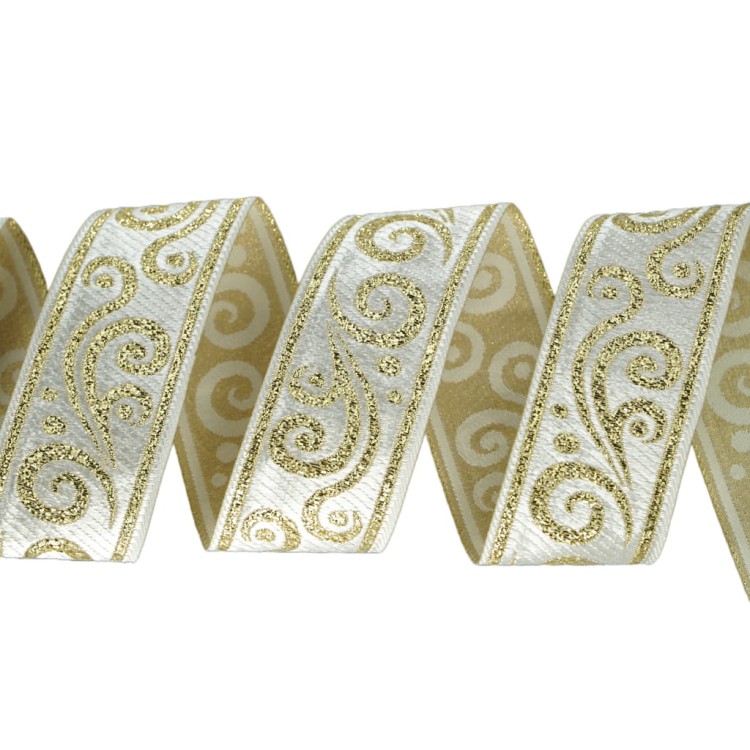 Taśma żakardowa - 35078 - biało-złota – 3,5cm