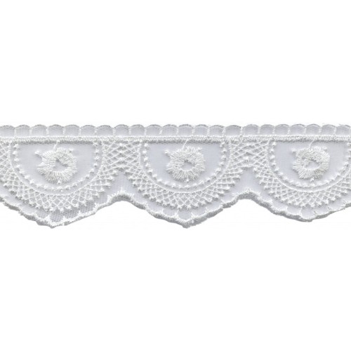 Koronka na tiulu, haft na tiulu - 12300 - biała - 4,5 cm