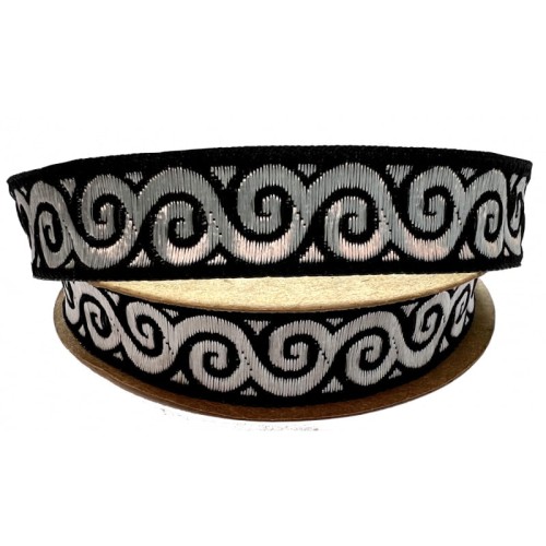 Taśma żakardowa - 16061 - czarno srebrna - 1,5cm