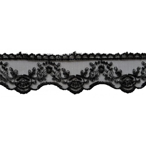 Koronka na tiulu - 8TB2002 - czarna - 4cm