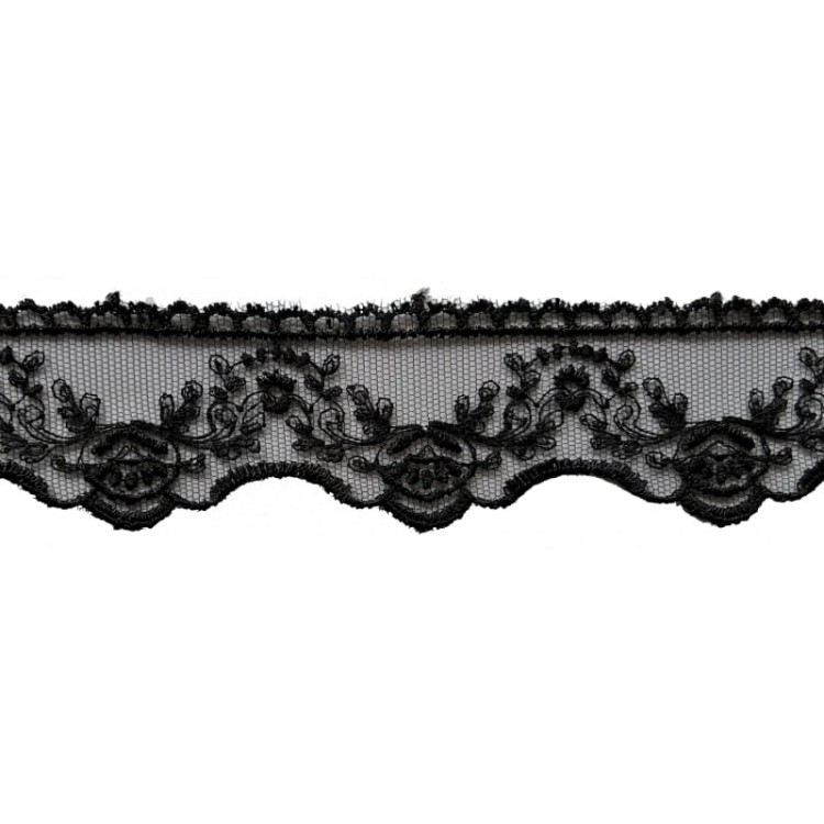 Koronka na tiulu - 8TB2002 - czarna - 4cm