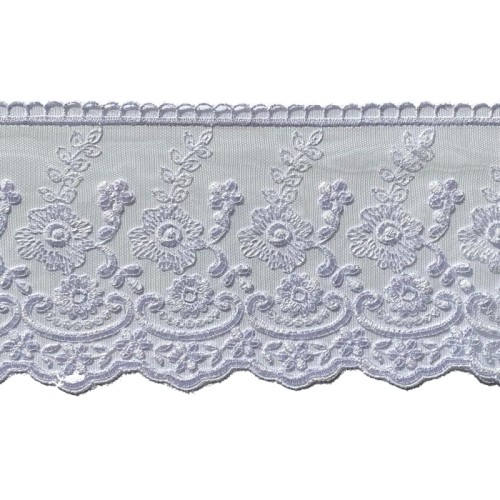Koronka na tiulu - B0821 - biała - 13,5cm