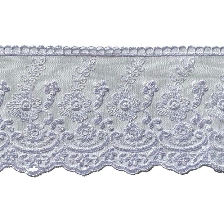 Koronka na tiulu - B0821 - biała - 13,5cm